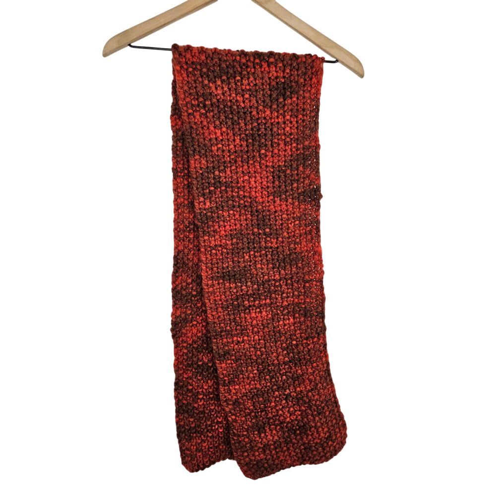 Saks Fifth Avenue knitted red orange brown wool blend scarf